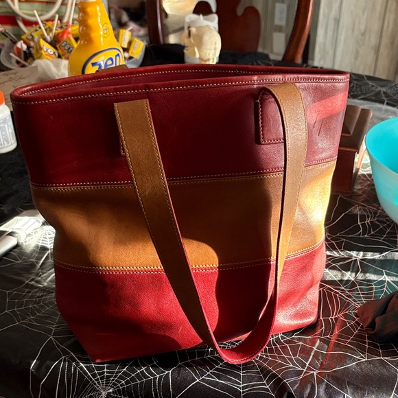 Coach Red and Brown Leather Tote, no call outs to speak of - Picture 1 of 8